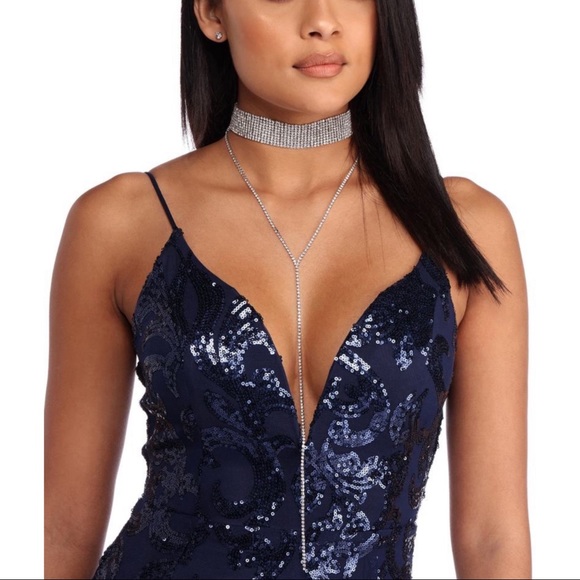 Just In! Rhinestone Choker Necklace w/ Backdrop - Picture 2 of 8